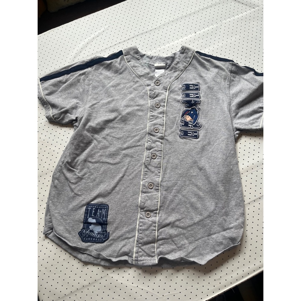 Disney Store Eeyore Baseball Jersey Grey Cotton Button Up Shirt Mens Medium